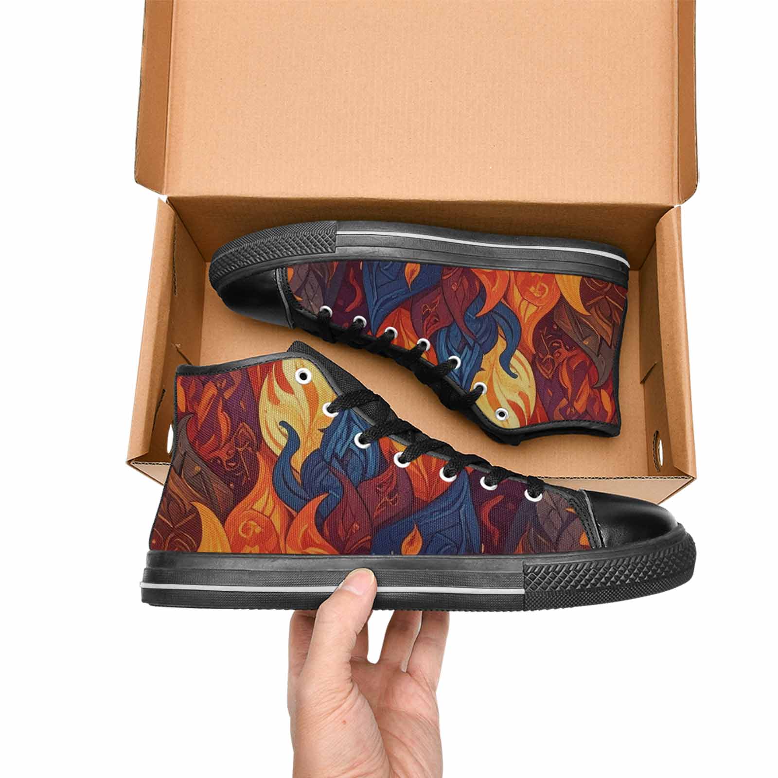 WOMEN'S Fire Flame High Top Canvas Dreamcore Custom Sneakers