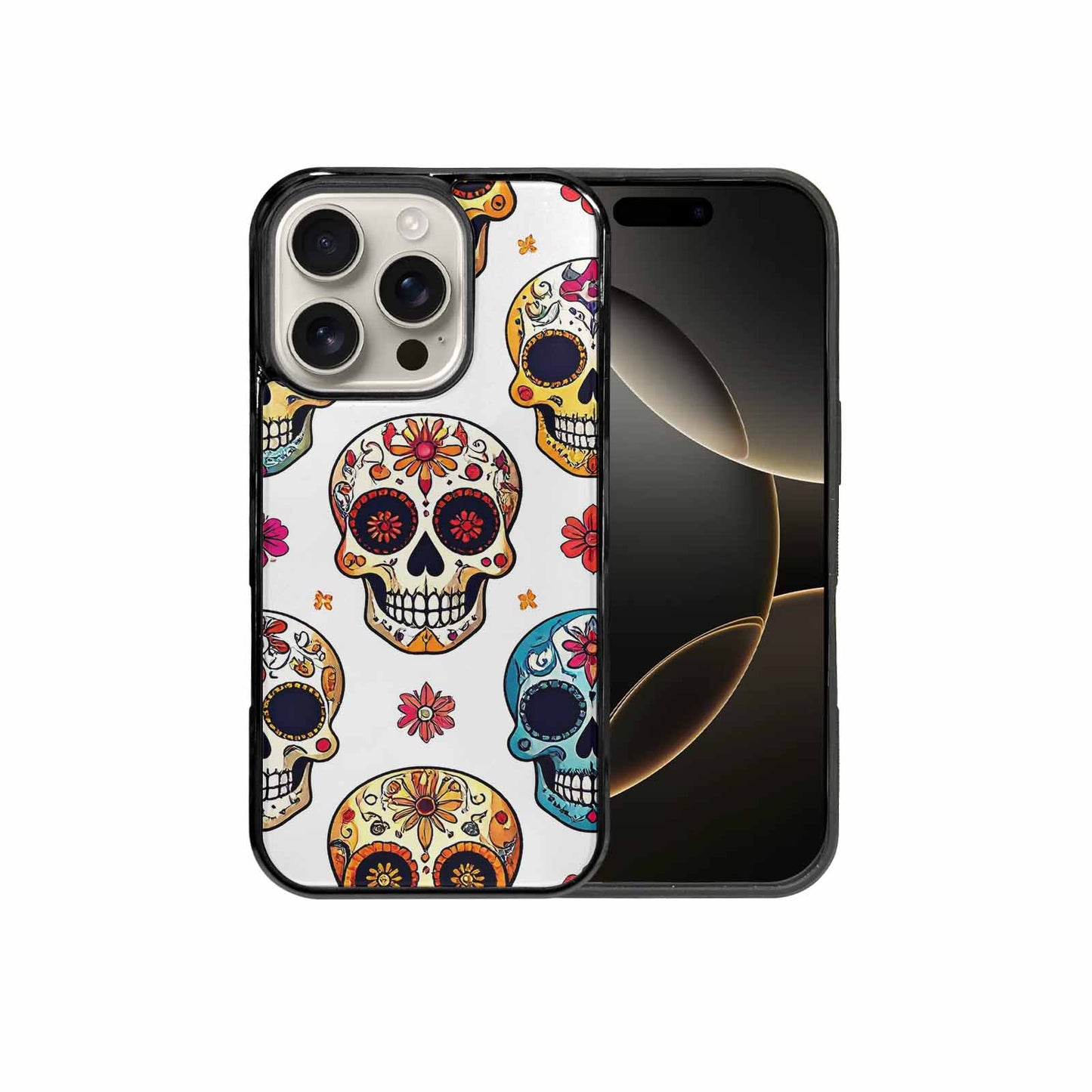 iPhone 16 Pro Case — Vibrant Skull Seamless, Custom Phone Case