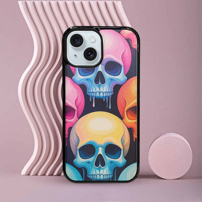 iPhone 15 Case — Dripping Candy Skulls, Personalized Phone Case