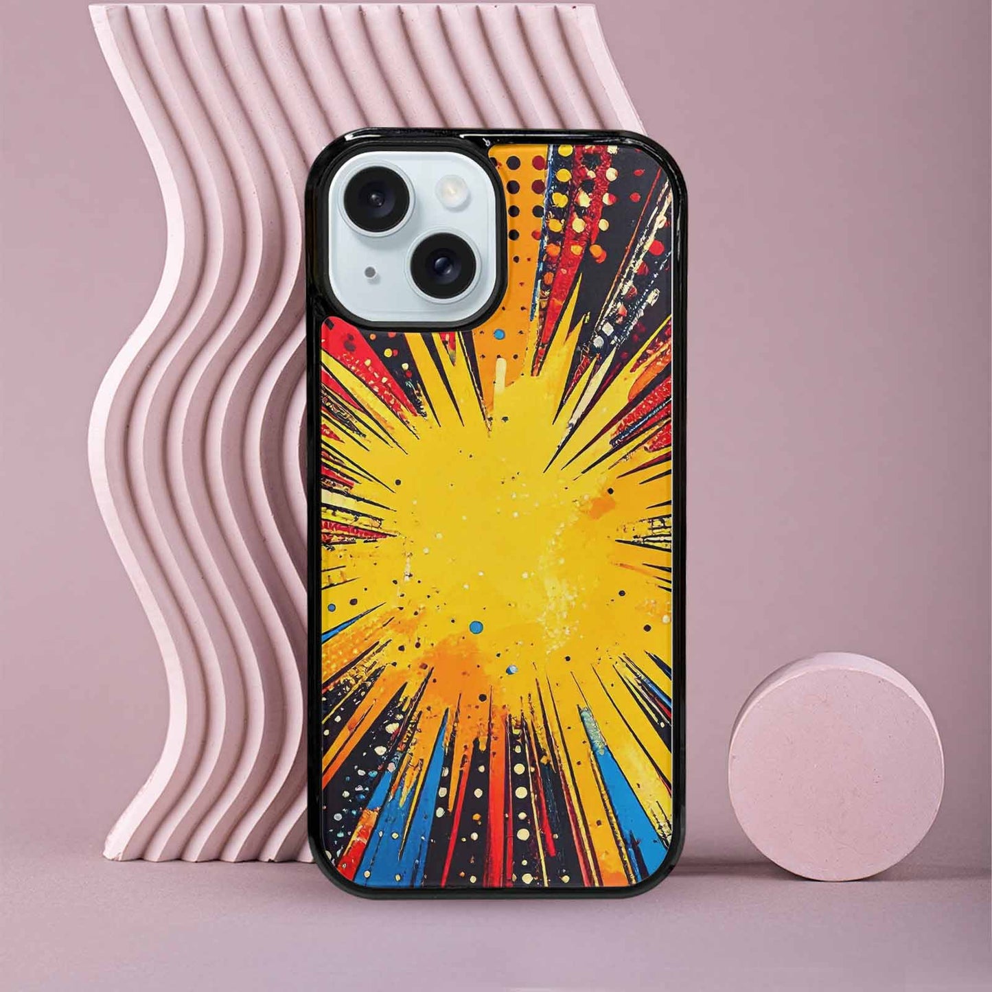 iPhone 15 Case — Comic Halftone Comic Bursts Pattern Hundreds, Custom Designed Case Cover