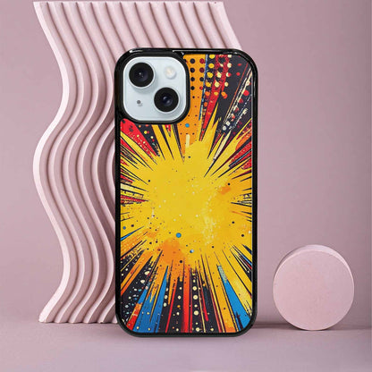 iPhone 15 Case — Comic Halftone Comic Bursts Pattern Hundreds, Custom Designed Case Cover