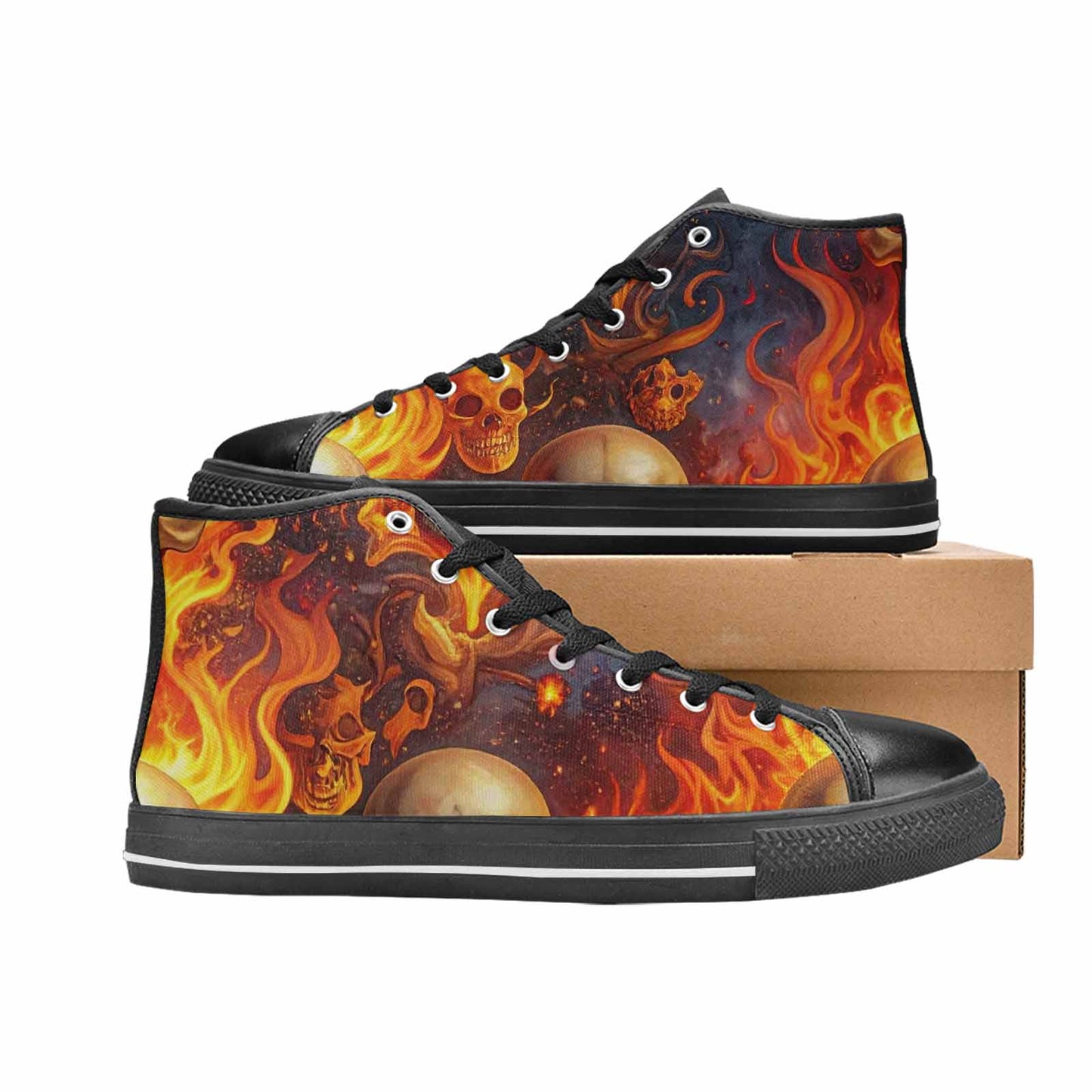 WOMEN'S Skulls - Flaming High Top Canvas Neon Fantasy Sneakers