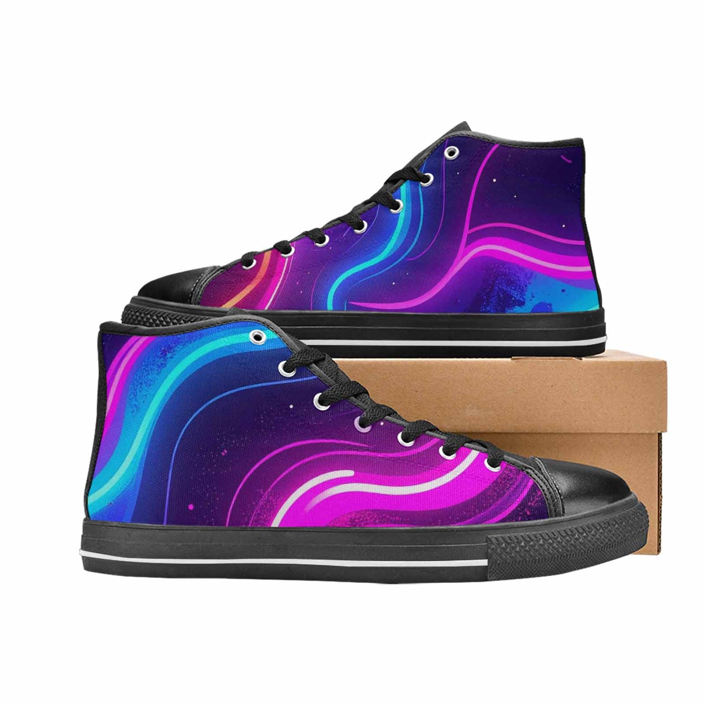 WOMEN'S 80S Neon Cartoon High Top Canvas Surreal Custom Sneakers