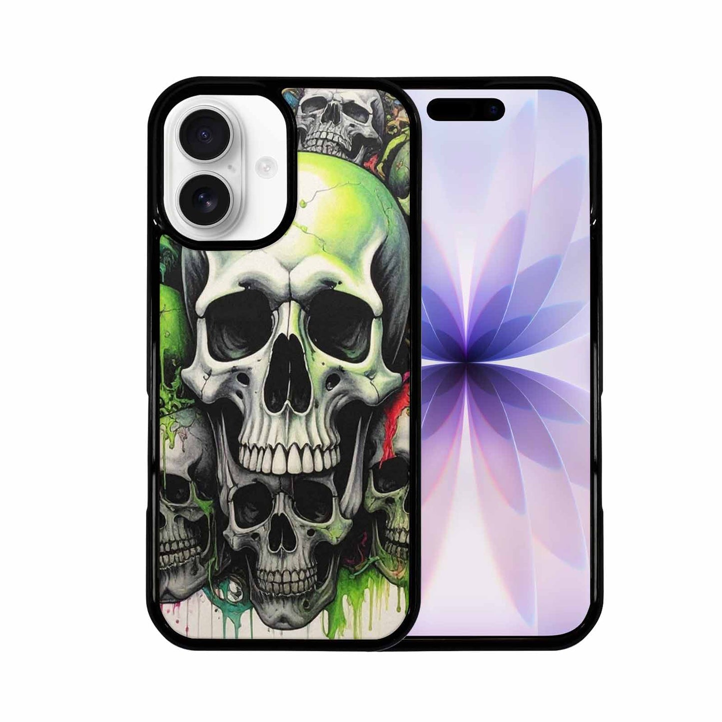 iPhone 17 Case — Black &amp; Green Ink Gothic Skulls, Personalized Phone Case