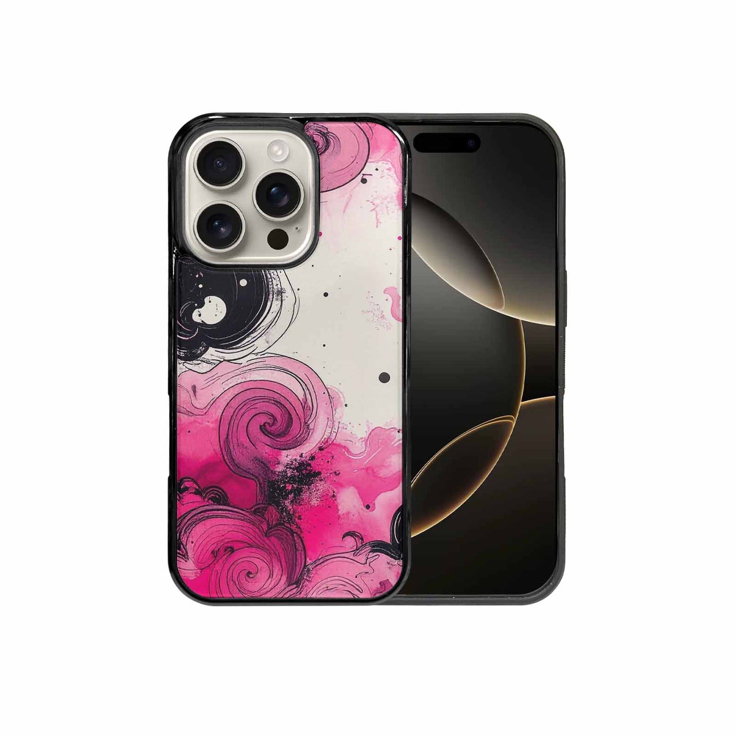 iPhone 16 Pro Case — Van Gogh Swirl Black Pink Ink, Customized Protective Case