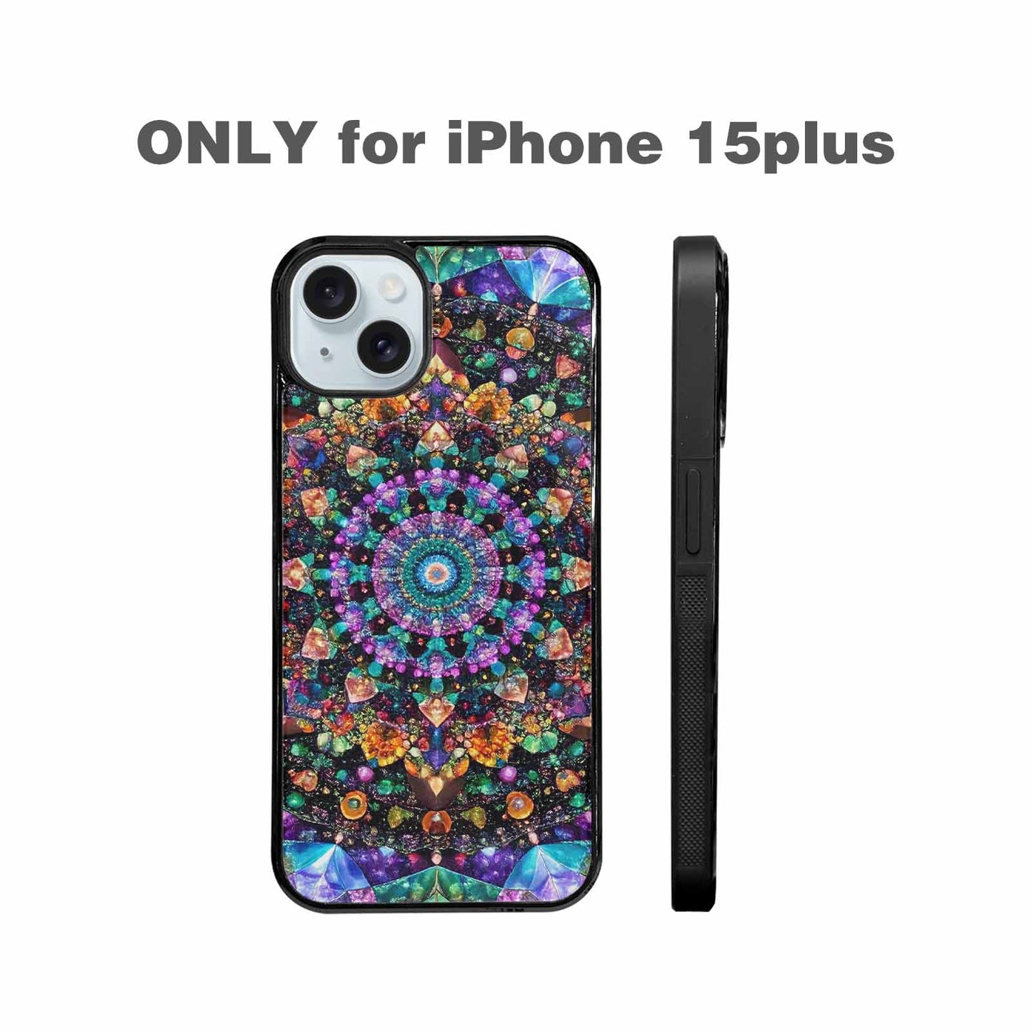 iPhone 15 Plus Case — Crystal Mandala Art Seamless Pattern Vibrant, Custom Phone Case