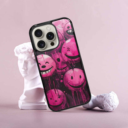 iPhone 16 Pro Case — Melting Moon Smiley Black Pink Ink, Customized Protective Case