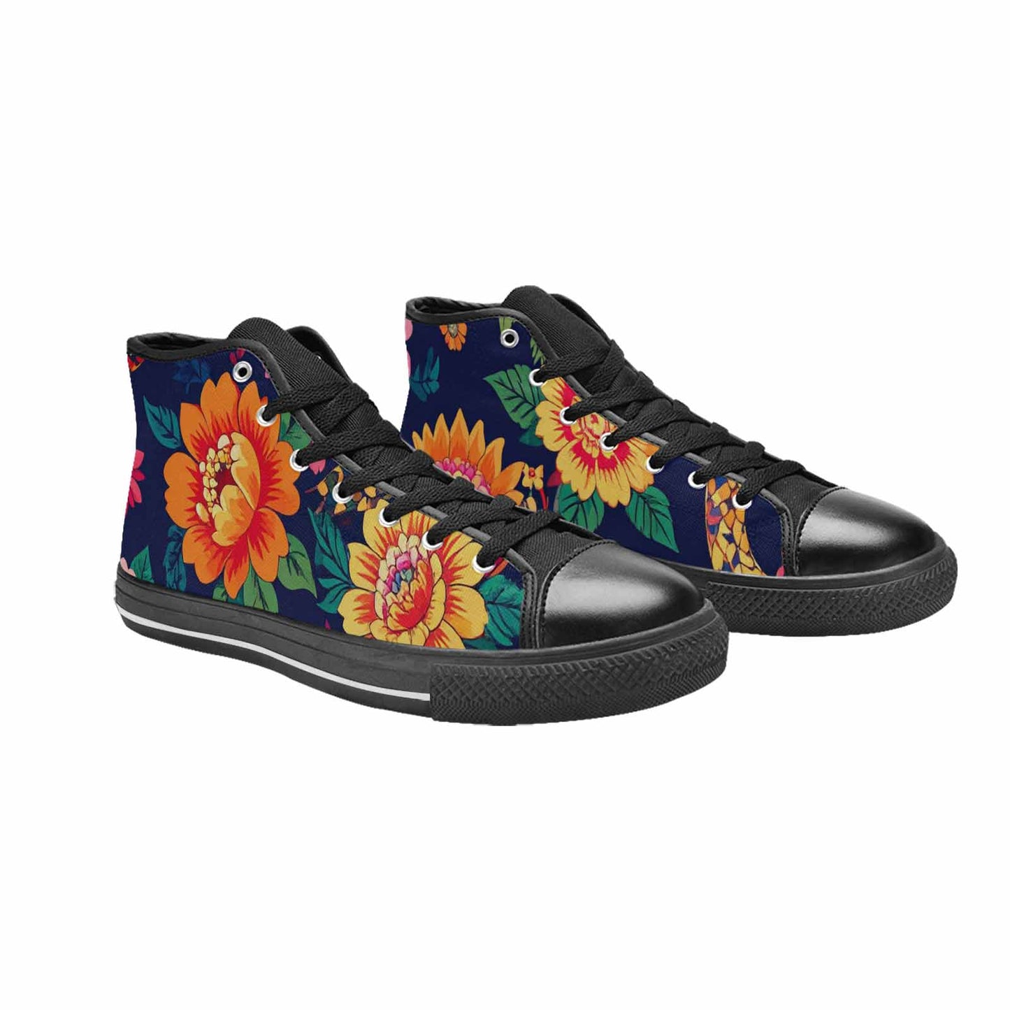 WOMEN'S Floral Snake Print High Top Canvas Vivid Custom Sneakers