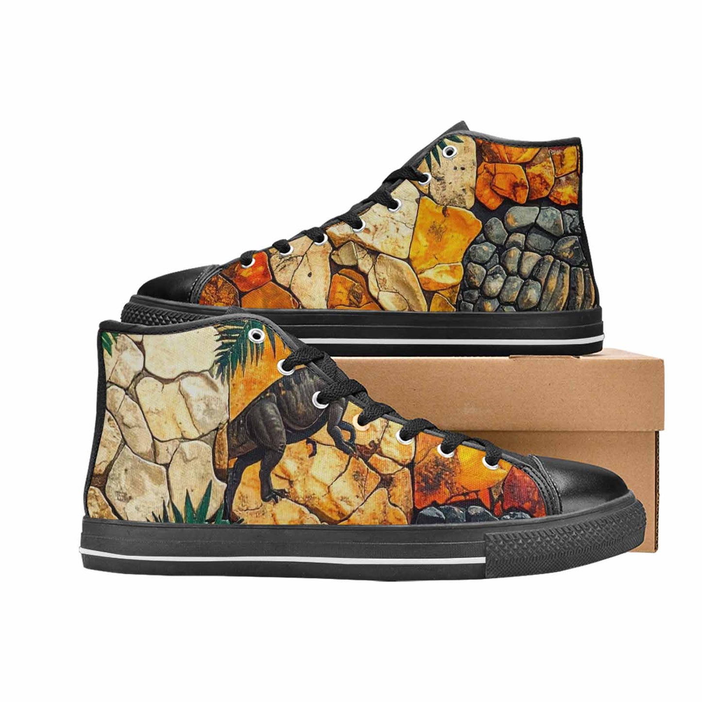 WOMEN'S Dinosaur Silhouette High Top Canvas Neon Fantasy Sneakers