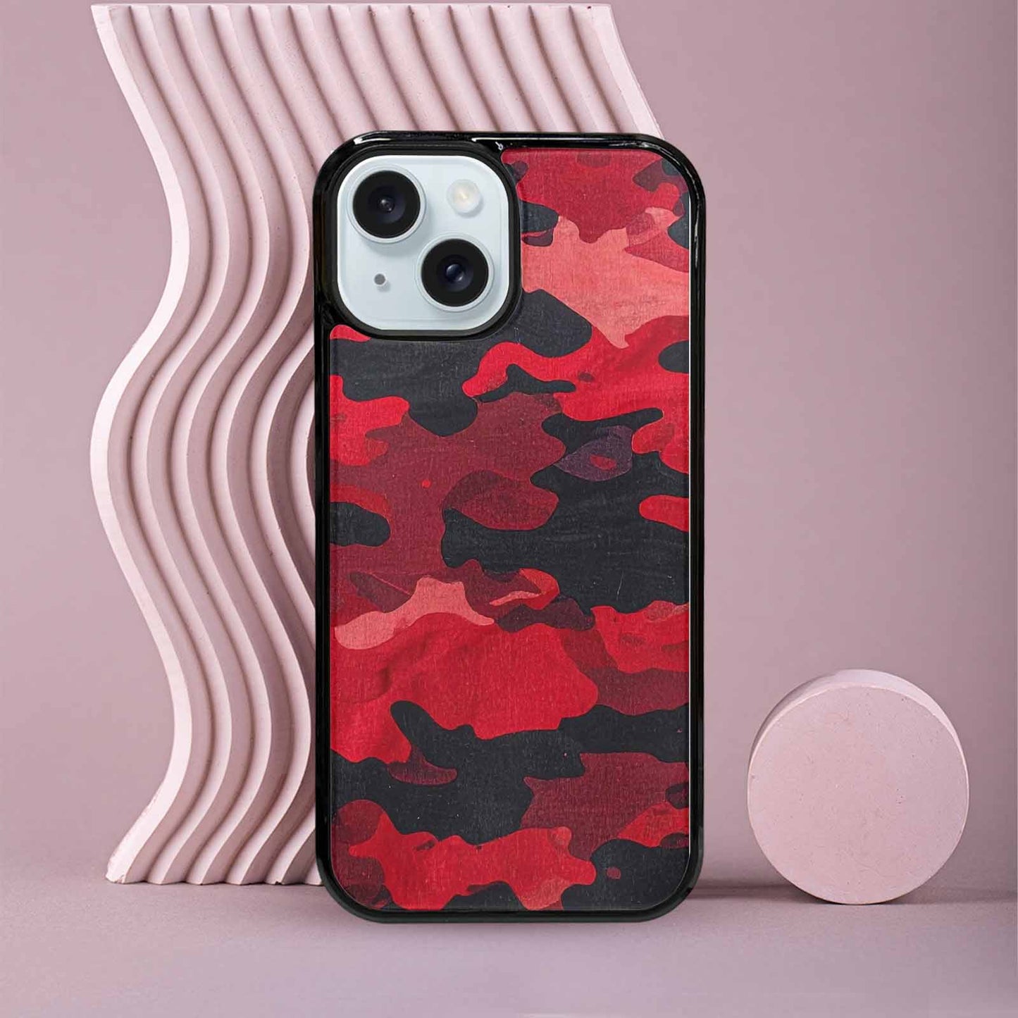 iPhone 15 Case — Tactical Camo Red Black Custom, Custom Print Case Cover