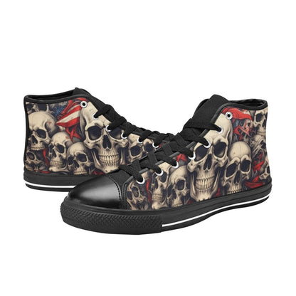 WOMEN'S Patriotic Skull Flag High Top Canvas Vibrant Chaos Custom Sneakers