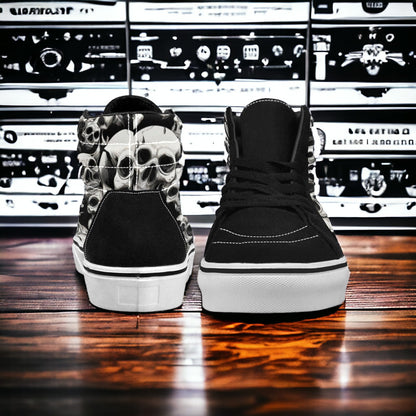 Custom Men's Skulls Mania high-top canvas shoes with bold all-over art — Freaky Shoes
