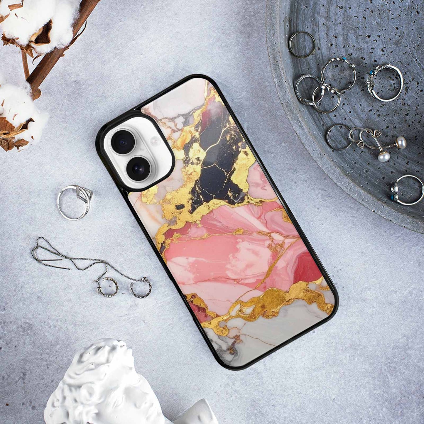 iPhone 16 Plus Case — Marble Vein Marble Veins Pattern Hundreds, Custom Printed Phone Case