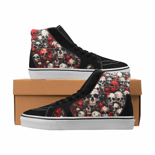 MEN'S Skulls Black & Red Ink High Top Canvas Boutique Y2K Handmade Custom Shoes