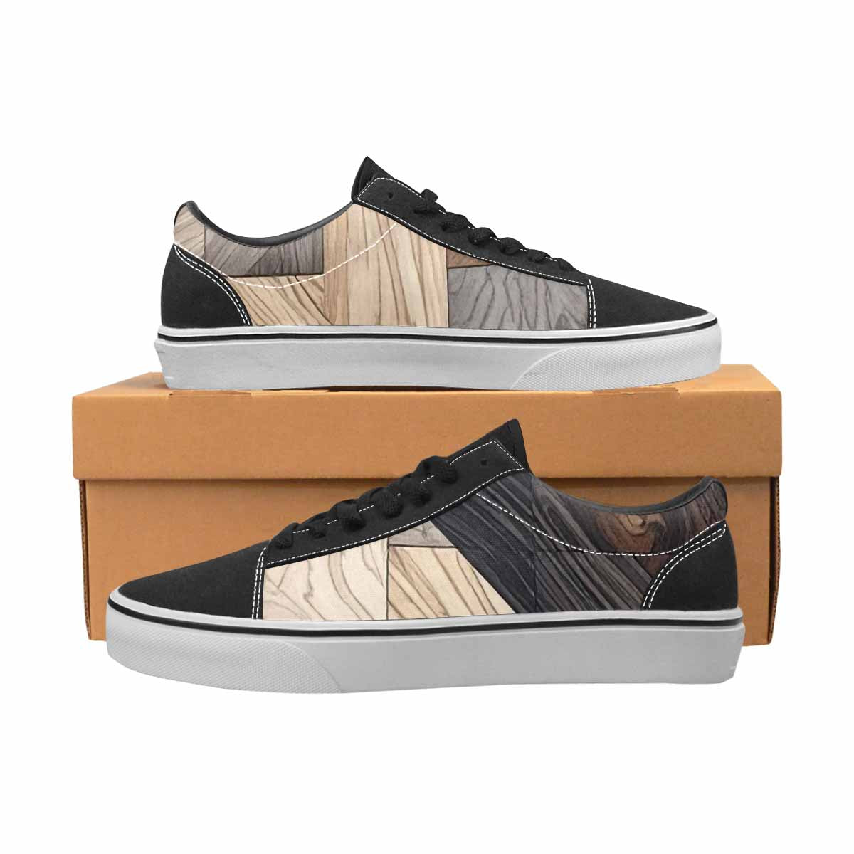 WOMEN'S Wood Grain Texture Canvas Lace-Up Wallpaper Art Custom Sneakers