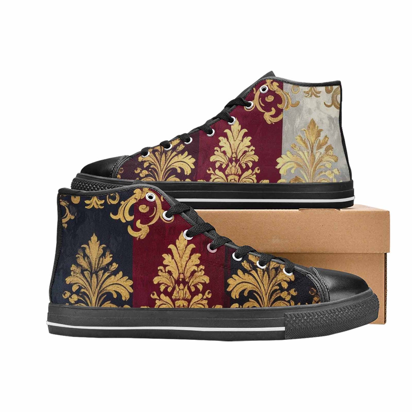 WOMEN'S Damask Ornamental Wallpaper High Top Canvas Wallpaper Art Sneakers
