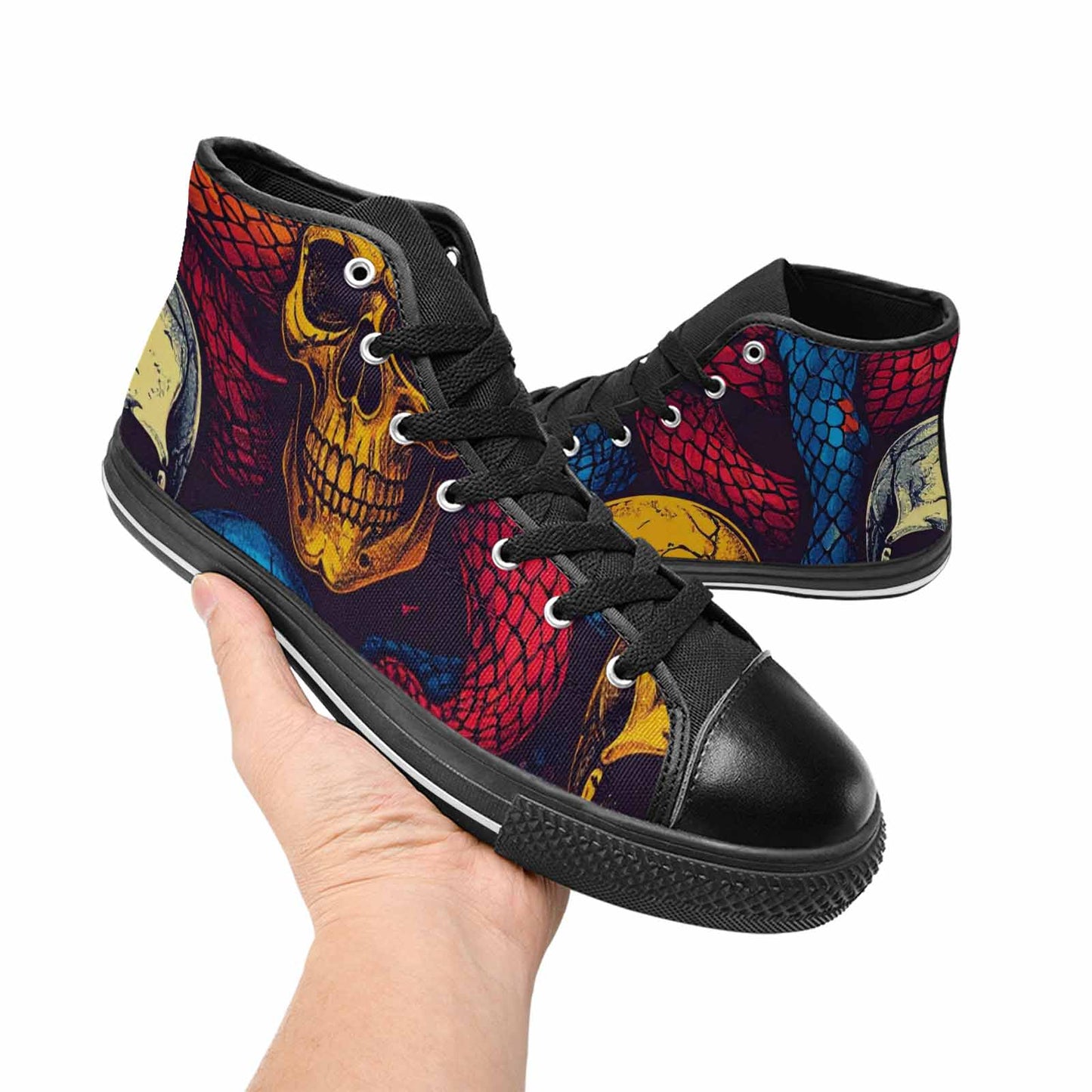 WOMEN'S Snake Skulls Print High Top Canvas Wallpaper Art Custom Shoes