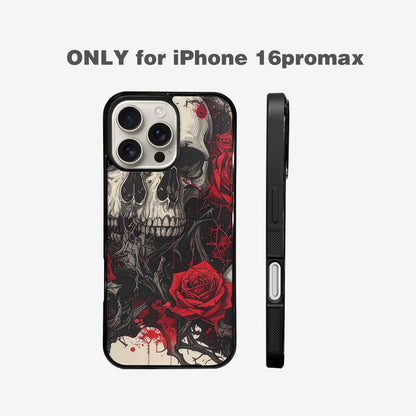iPhone 16 Pro Max Case — Skull And Roses Black Red Ink, Custom Art Phone Cover