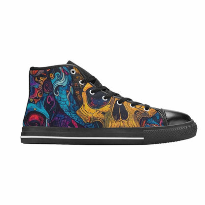MEN'S Snakes And Skulls Collage High Top Canvas Grunge Sneakers