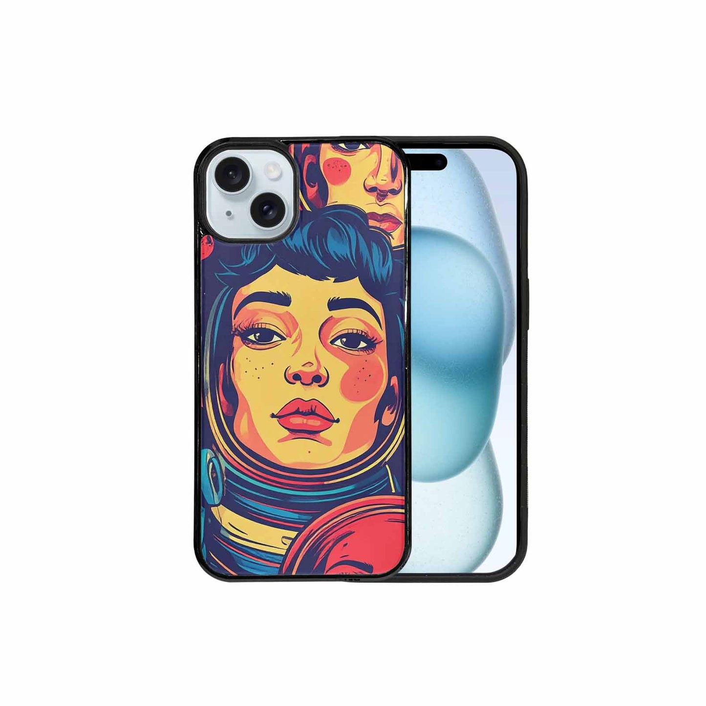 iPhone 15 Plus Case — Retro Astronaut Cartoon Art Pattern Groovy, Custom Phone Case