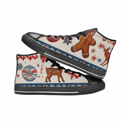 MEN'S Christmas Holly Snowflake High Top Canvas Grunge Custom Sneakers
