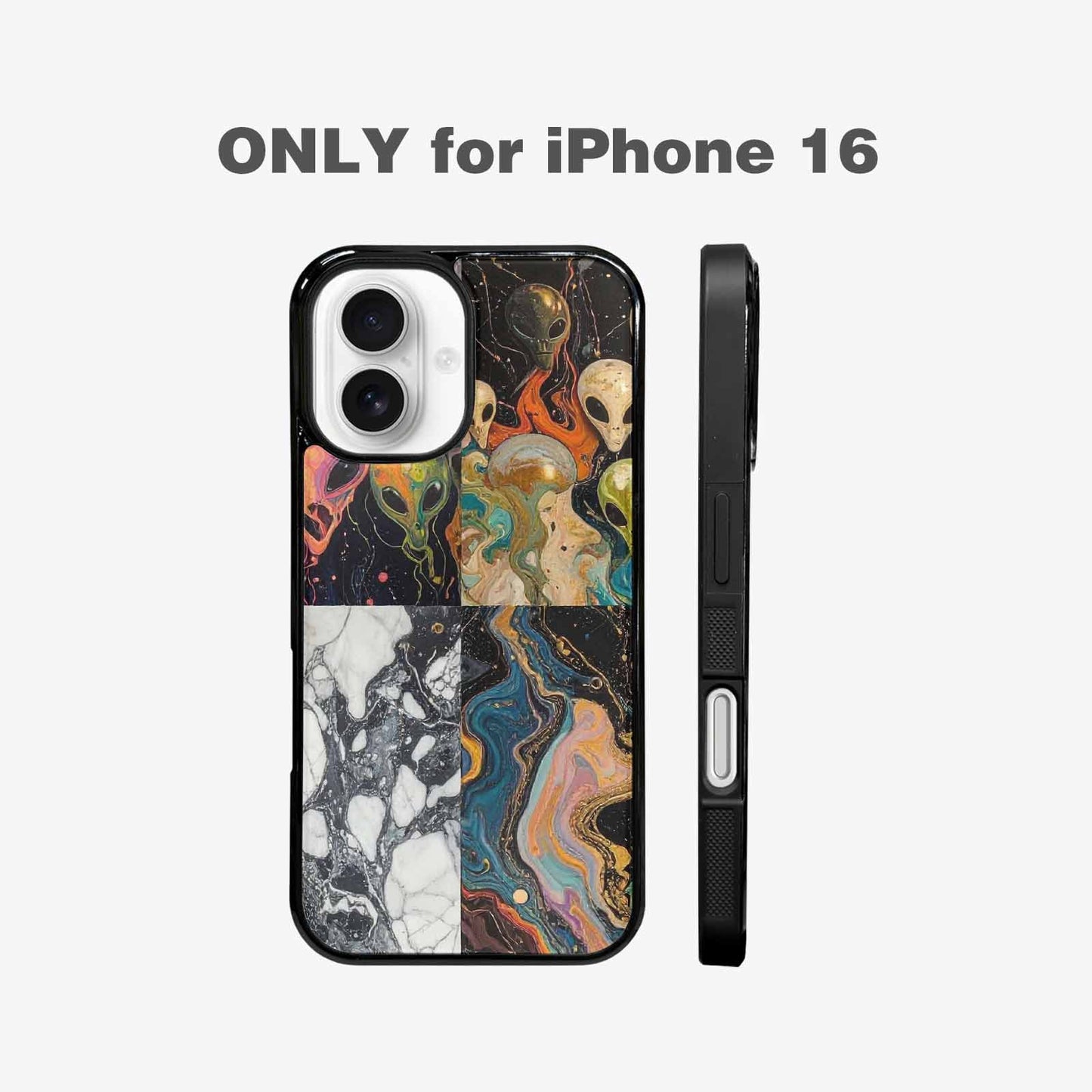 iPhone 16 Case — Aliens Marblealiens Pattern Onb, Unique Phone Case Design