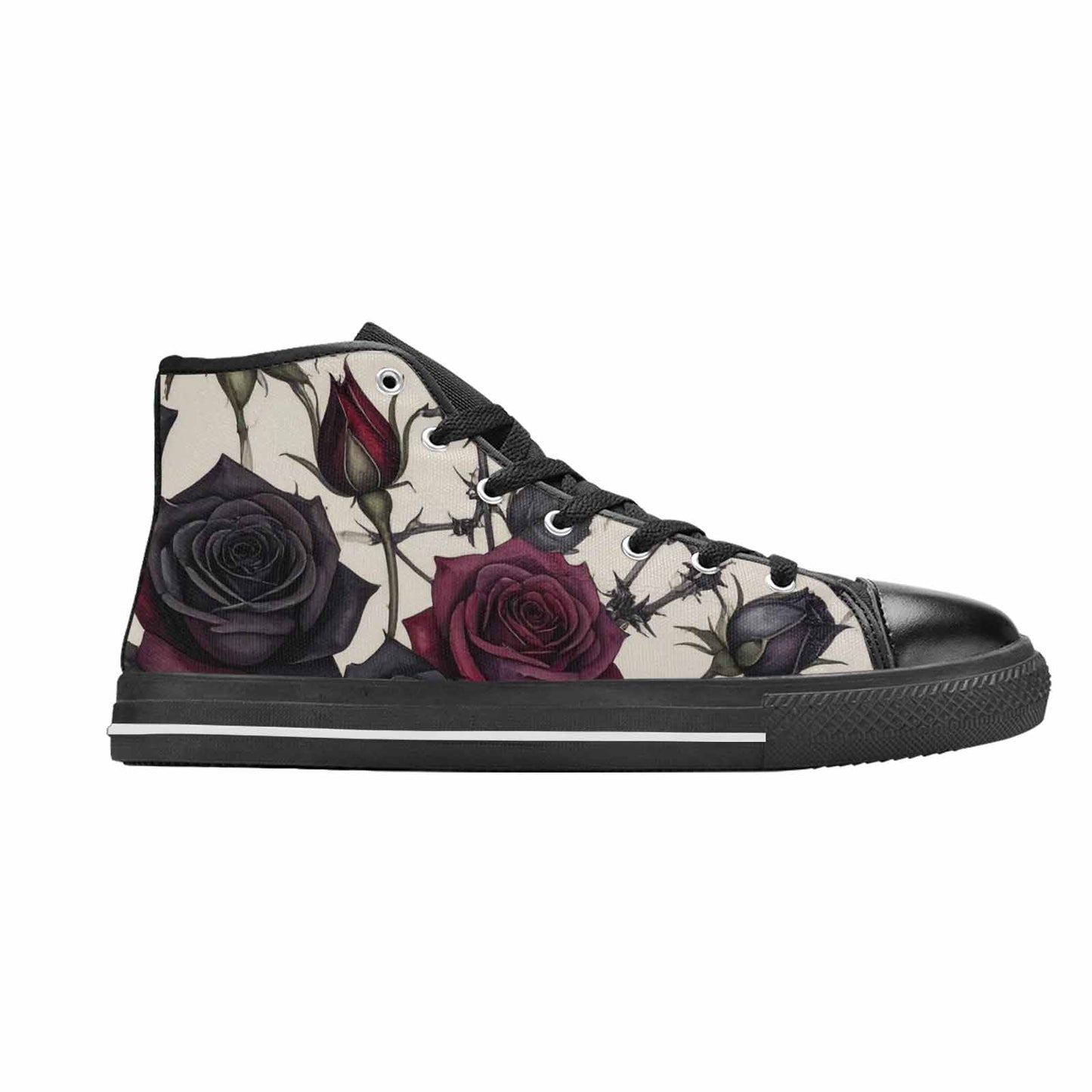 MEN'S Black Gothic Rose High Top Canvas Aesthetic Custom Sneakers