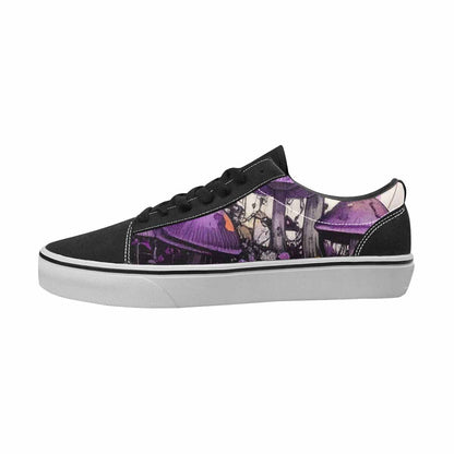 WOMEN'S Mushrooms Black & Purple Ink Canvas Unique Print Neon Fantasy Custom Streetwear Shoes