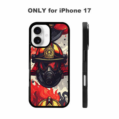 iPhone 17 Case — Firefighter Pattern, Flames Axes Original Art, Custom Printed Phone Case