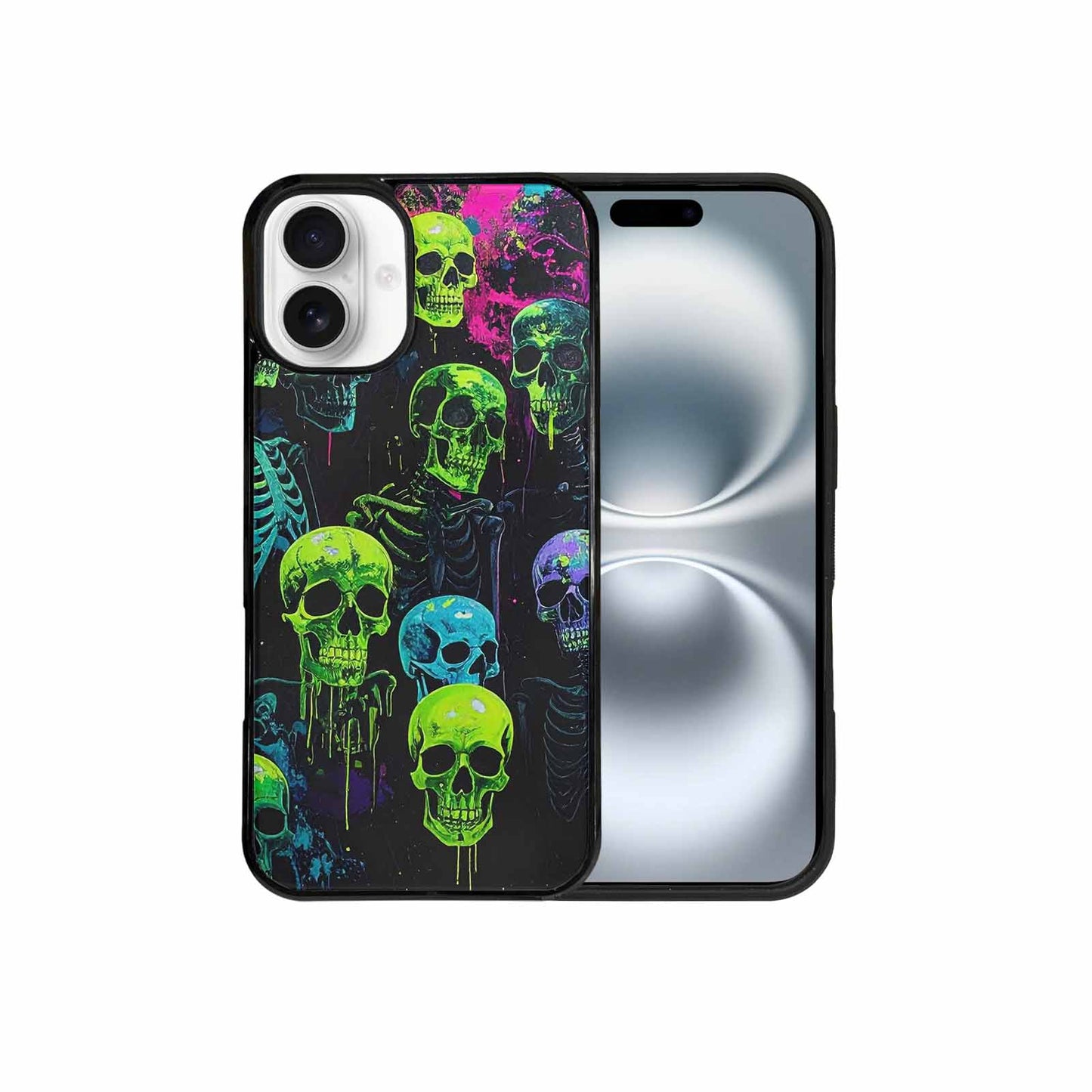 iPhone 16 Plus Case — Skeletons Neon Green Glowskele Ejt Personalized, Customized Protective Case