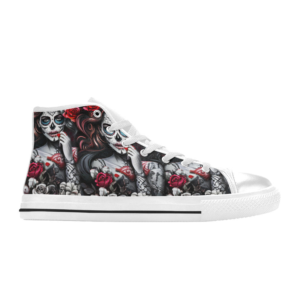 WOMEN'S Sugar Skull Woman Rose High Top Canvas Grunge Shoes