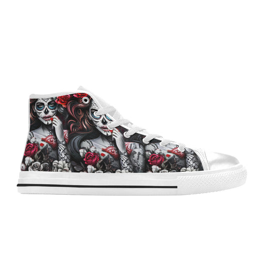 WOMEN'S Sugar Skull Woman Rose High Top Canvas Grunge Shoes