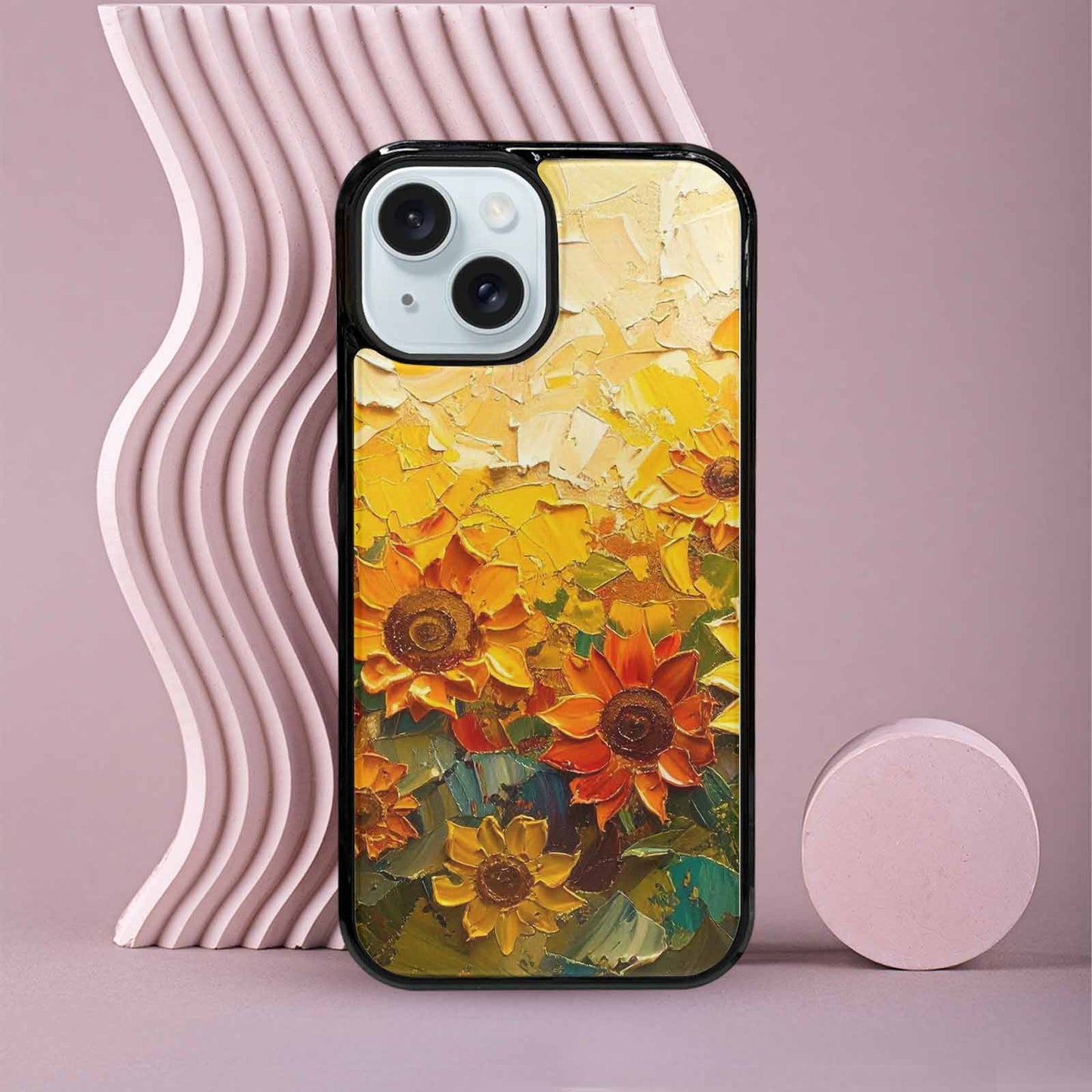 iPhone 15 Case — Impressionist Sunflower Brushstroke Pattern Hundreds Of, Custom Made Phone Cover
