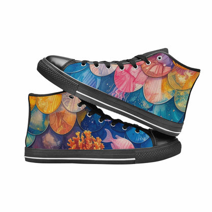 WOMEN'S Fish Scale Coral High Top Canvas Dark Academia Custom Sneakers