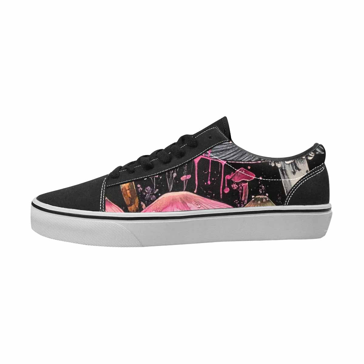 MEN'S Mushrooms Black & Pink Ink Canvas Unique Print Dreamcore Original Art Sneakers