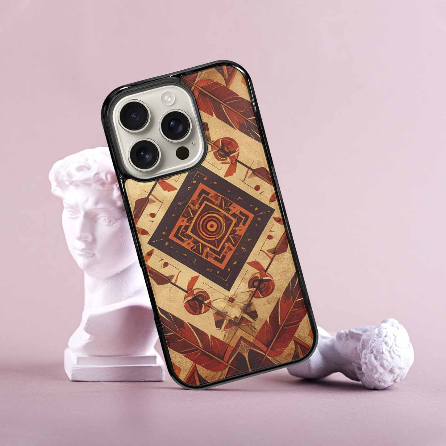 iPhone 16 Pro Case — Native American Geometric Pattern Arrows Feathers, Custom Printed Phone Case