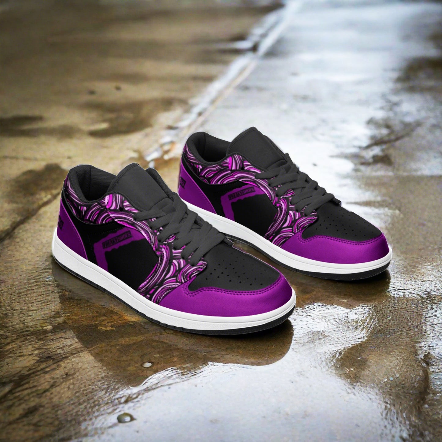 Черные и фиолетовые низкие кожаные кроссовки унисекс Freaky Shoes®