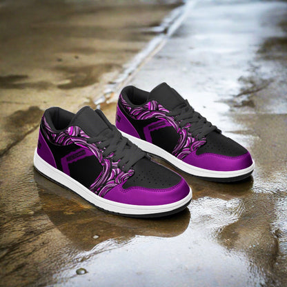 Freaky Shoes® Black & Purple Unisex Low Top Leather Sneakers - Freaky Shoes®