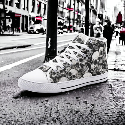 Skulls Mania high-top canvas shoes, custom full-wrap printed design — Freaky Shoes
