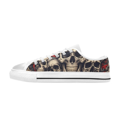 KIDS' Patriotic Skull Flag Low Top Canvas Grunge Shoes