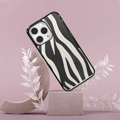 iPhone 15 Pro Max Case — Modern Zebra Stripe Print Crisp Black, Custom Designed Case Cover