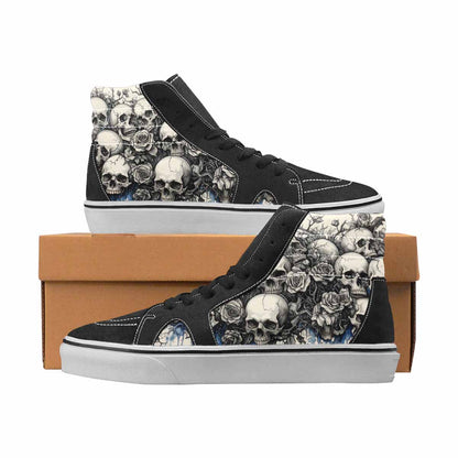 WOMEN'S Skulls Black & Blue Ink High Top Canvas Wearable Art Cottagecore Custom Sneakers