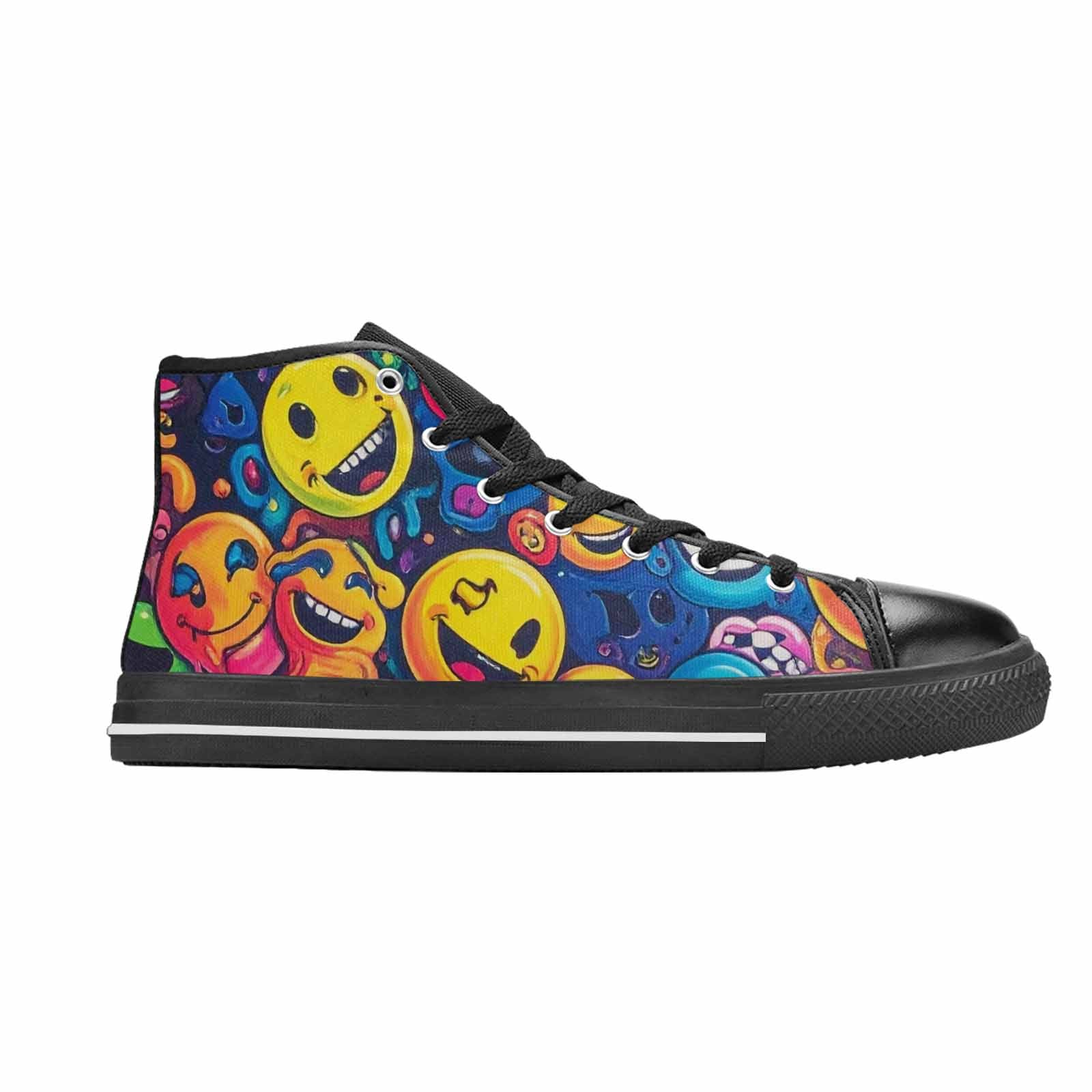 MEN'S Yellow Smiley Face High Top Canvas Aesthetic Custom Shoes