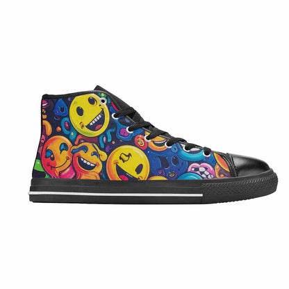 MEN'S Yellow Smiley Face High Top Canvas Aesthetic Custom Shoes
