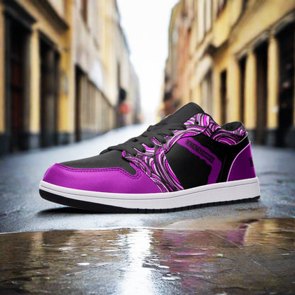 Freaky Shoes® Black & Purple Unisex Low Top Leather Sneakers - Freaky Shoes®