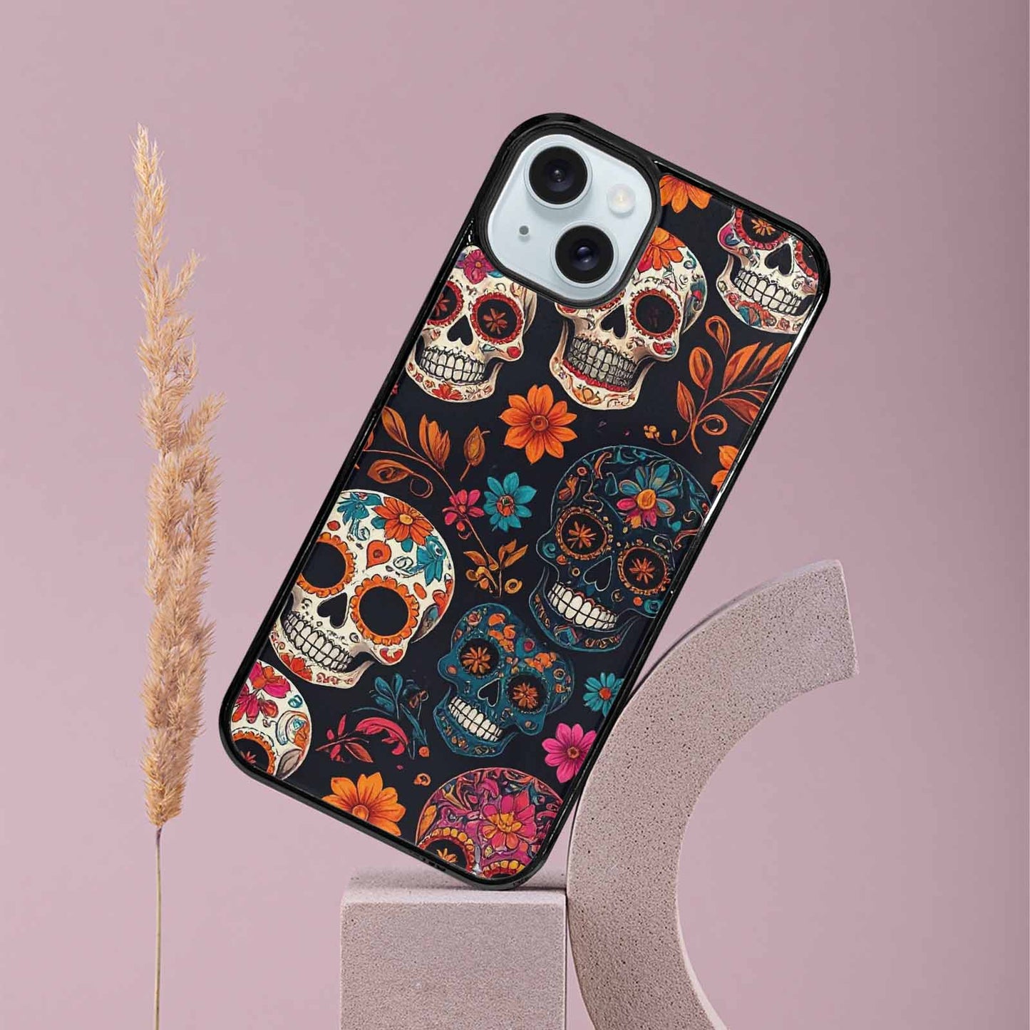 iPhone 15 Plus Case — Dia De Los Muertos Sugar Skull, Custom Print Case Cover