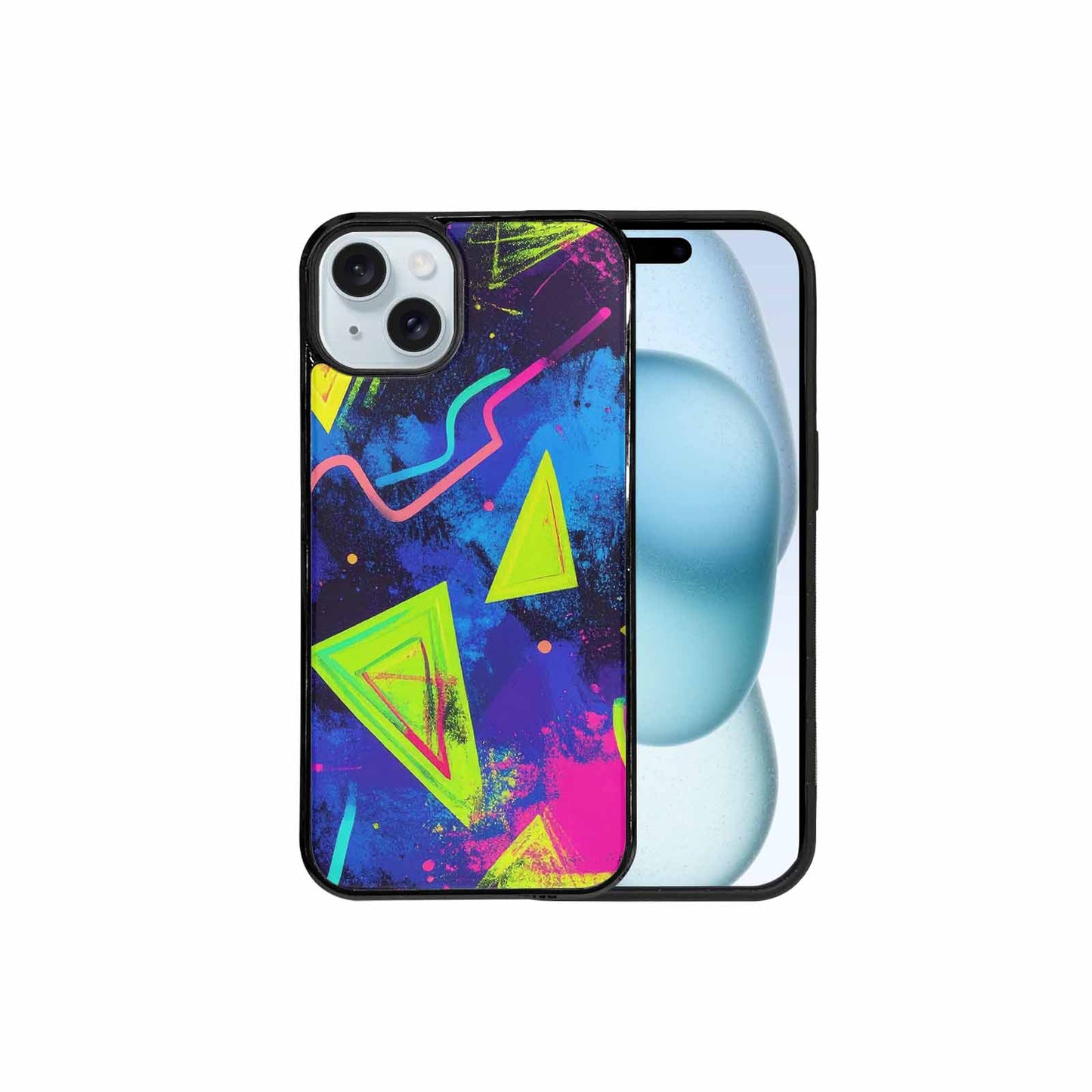 iPhone 15 Plus Case — Memphis Squiggles Triangles Dots, Custom Designed Case Cover