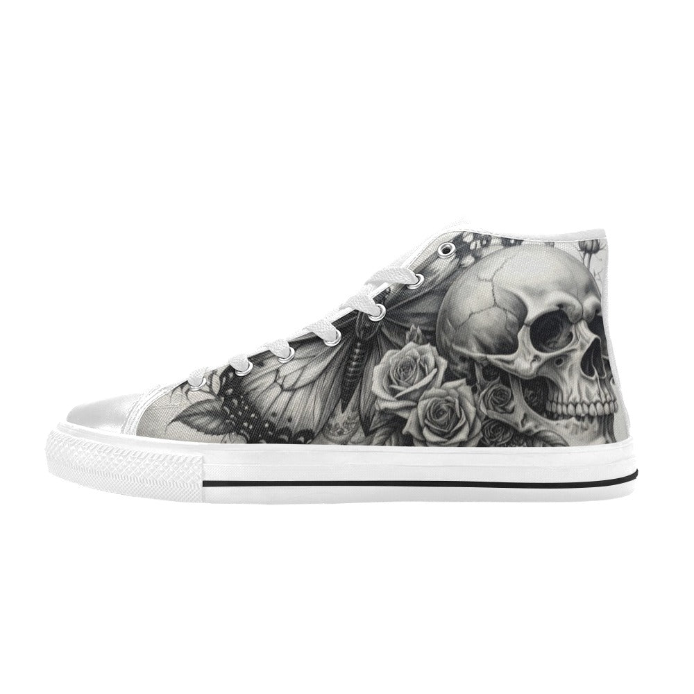 Dark Skull Rose Grey Women's Gothic High Top Canvas Shoes | Freaky Shoes®