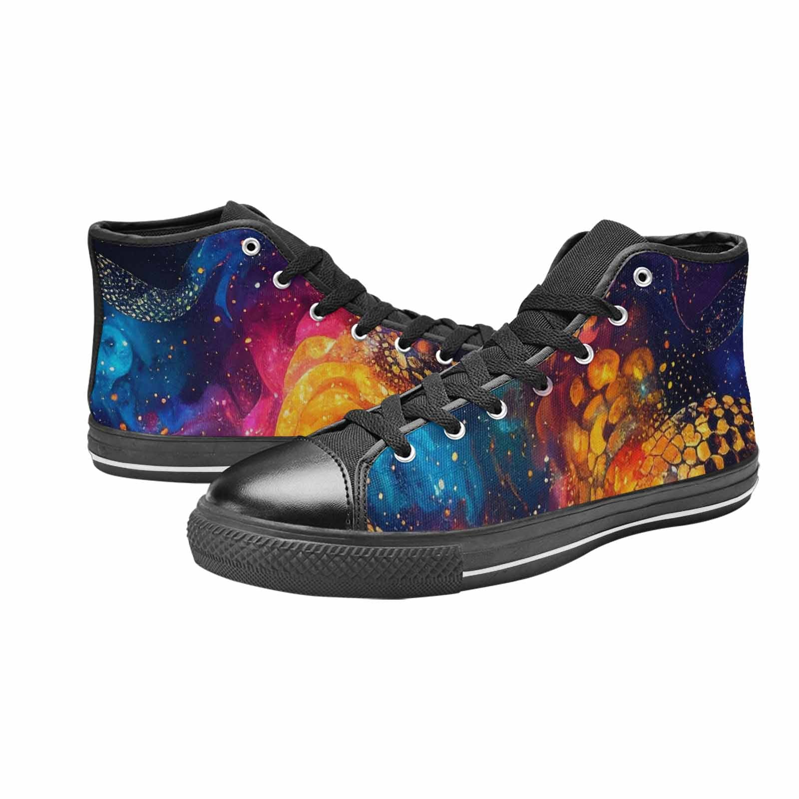 WOMEN'S Galaxy Snake Print High Top Canvas Wallpaper Art Custom Sneakers
