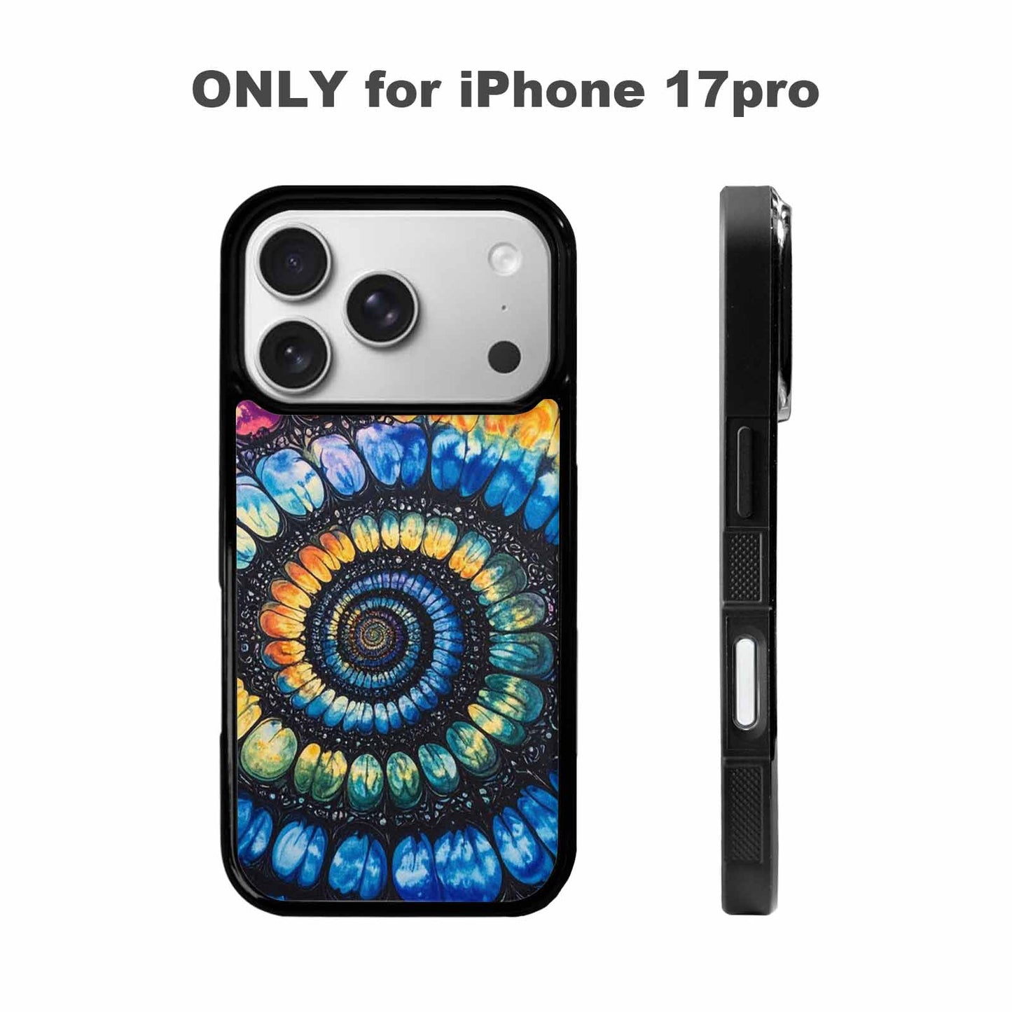 iPhone 17 Pro Case — Tie Dye Swirls Black Blue Tie, Customized Protective Case